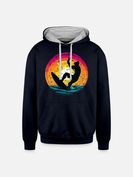 Kite surfer sunset kiting - Unisex Contrast Hoodie - navy/heather gray