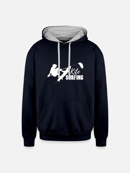 Kite Surfing - Unisex Contrast Hoodie - navy/heather gray