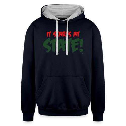 It Starts At STATE! -Red &Green Brush - Unisex Contrast Hoodie