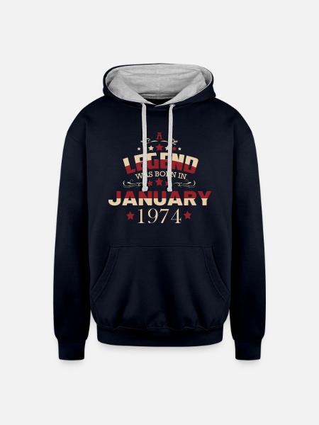 January 1974 birthday - Unisex Contrast Hoodie - navy/heather gray
