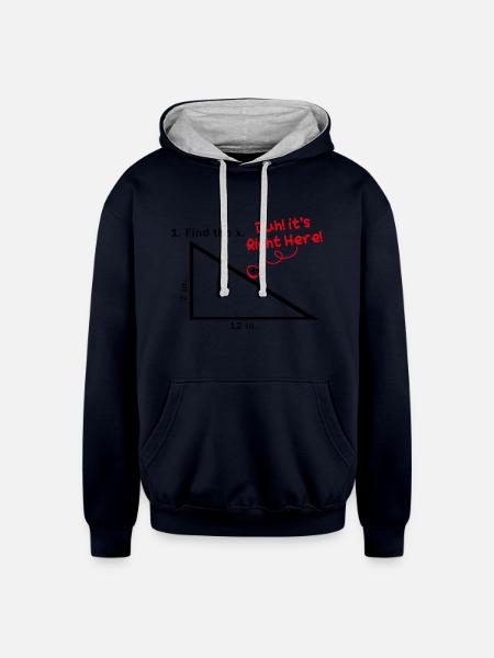 Find The X Duh! It's Right Here! Funny Math Quotes - Unisex Contrast Hoodie - navy/heather gray