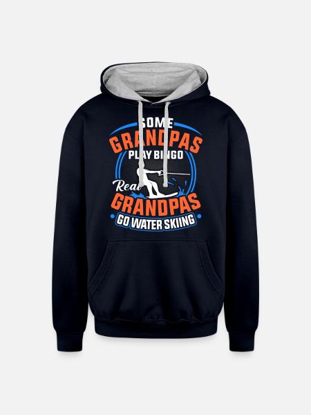 Water Ski - Unisex Contrast Hoodie - navy/heather gray