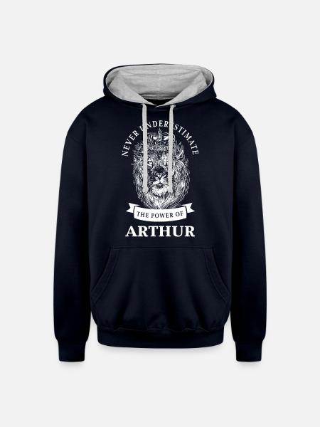 Arthur Gift Name Lion - Unisex Contrast Hoodie - navy/heather gray