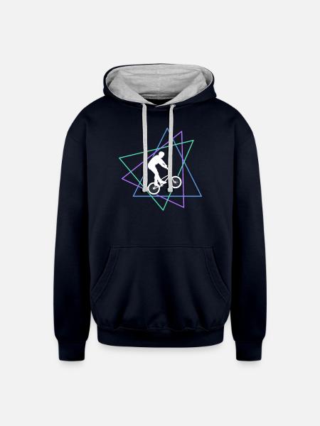 Geometric BMX Stunt Rider - Unisex Contrast Hoodie - navy/heather gray