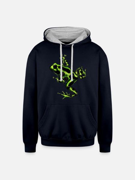 Green poison dart frog - Unisex Contrast Hoodie - navy/heather gray