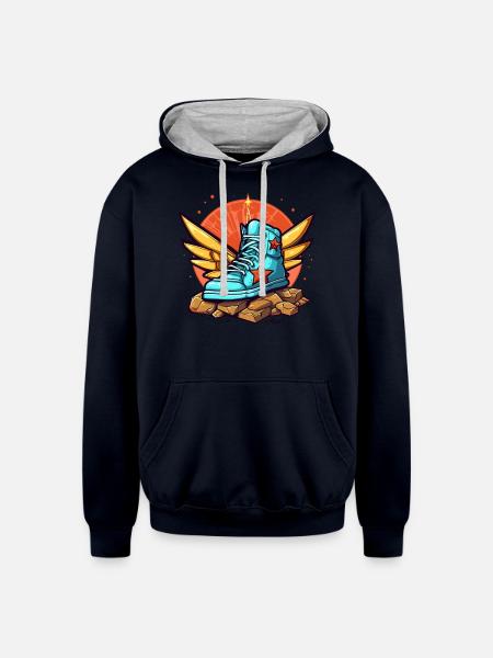Sneaker Heaven with Wings - Unisex Contrast Hoodie - navy/heather gray