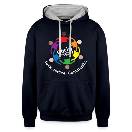 Christ United Methodist Church Logo Hug and Values - Unisex Contrast Hoodie