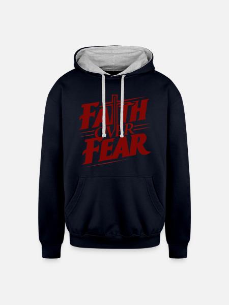 Faith over Fear - Unisex Contrast Hoodie - navy/heather gray