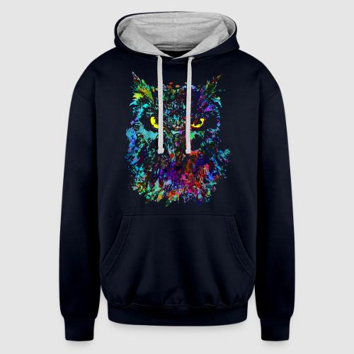 Colorful Owl - Owlet Head Drawing - Unisex Contrast Hoodie