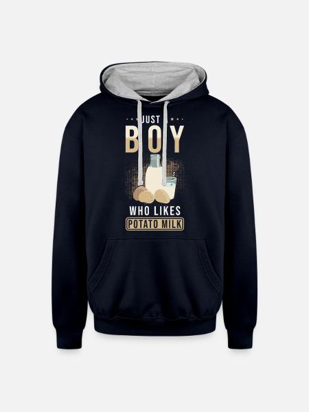 Potato Milk Saying - Unisex Contrast Hoodie - navy/heather gray