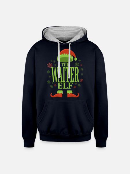 Waiter Christmas Elf - Unisex Contrast Hoodie - navy/heather gray