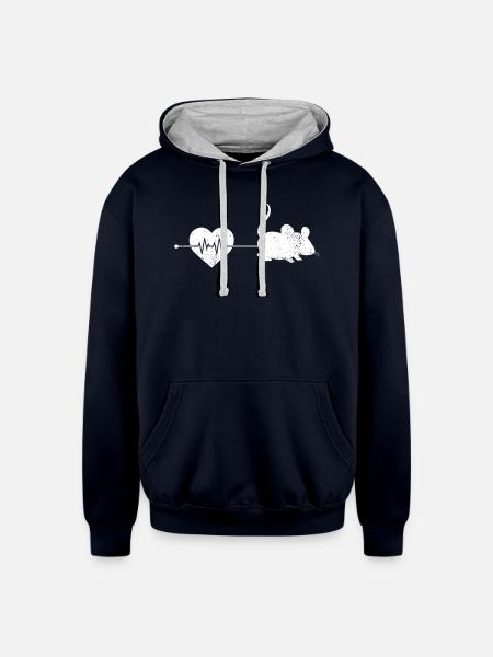 mouse heartbeat - Unisex Contrast Hoodie - navy/heather gray