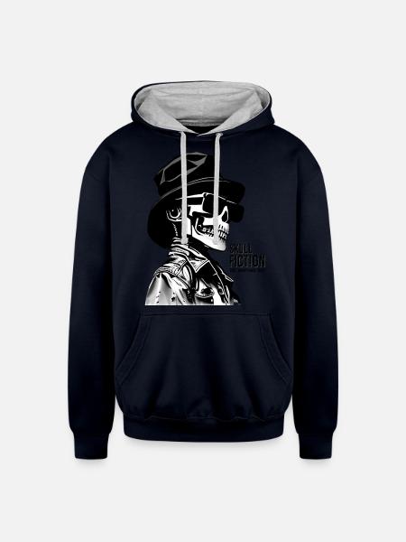 Skull Fiction Skeleton Art - Unisex Contrast Hoodie - navy/heather gray