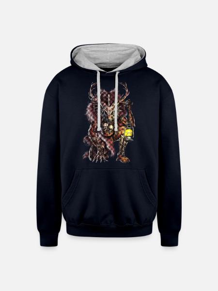 Cryptid Wendigo - Unisex Contrast Hoodie - navy/heather gray