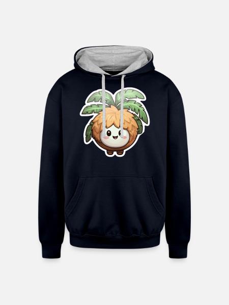 Coconut kawaii - Unisex Contrast Hoodie - navy/heather gray