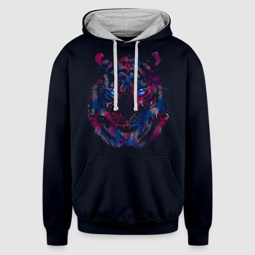 Tiger Head - Roaring Tiger - Tiger Face - Unisex Contrast Hoodie