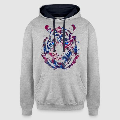 Tiger Head - Roaring Tiger - Tiger Face - Unisex Contrast Hoodie