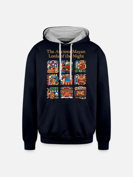 Ancient Mayan Glyphs - Unisex Contrast Hoodie - navy/heather gray