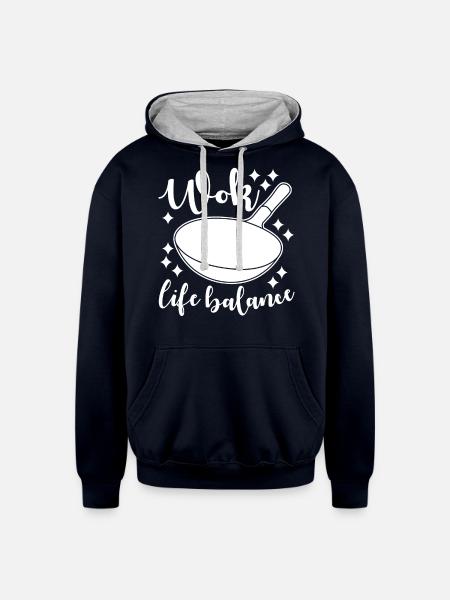 Wok Cooking Pan - Unisex Contrast Hoodie - navy/heather gray