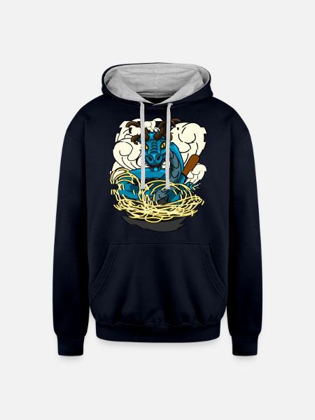 Wok Pan Dragon - Unisex Contrast Hoodie - navy/heather gray