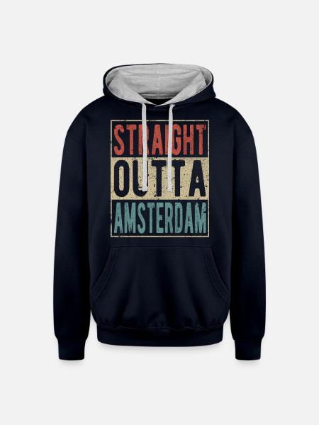 Straight outta Amsterdam - Unisex Contrast Hoodie - navy/heather gray