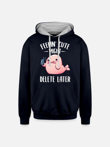 Funny Blobfish Selfie - Unisex Contrast Hoodie - navy/heather gray