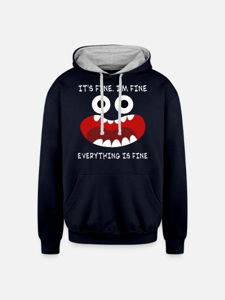 Everything is fine - Unisex Contrast Hoodie - navy/heather gray