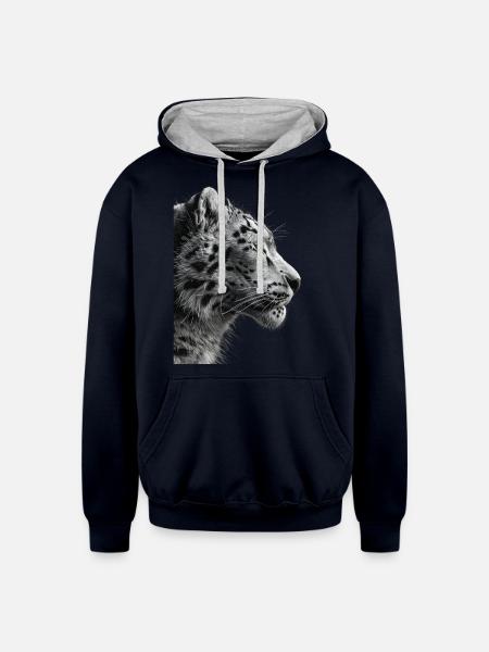 Snow Leopard - Unisex Contrast Hoodie - navy/heather gray