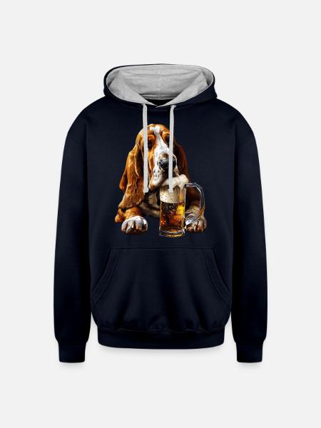 Basset Hound - Unisex Contrast Hoodie - navy/heather gray