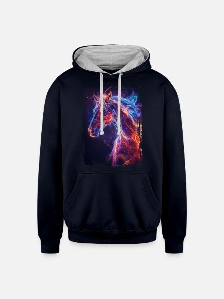 Horse - Unisex Contrast Hoodie - navy/heather gray