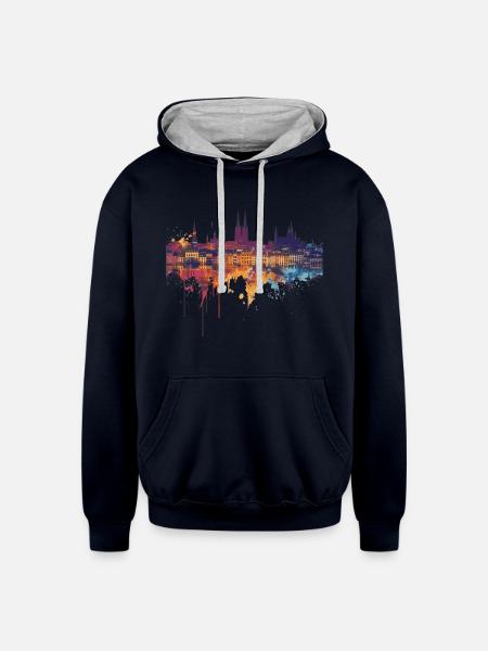 Bordeaux - Unisex Contrast Hoodie - navy/heather gray