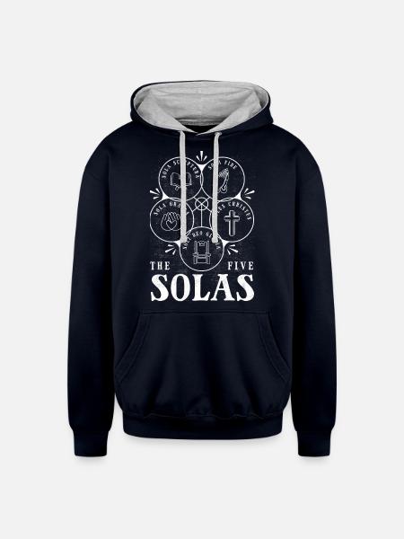 5 Solas, Protestant Christian Reformation - Unisex Contrast Hoodie - navy/heather gray