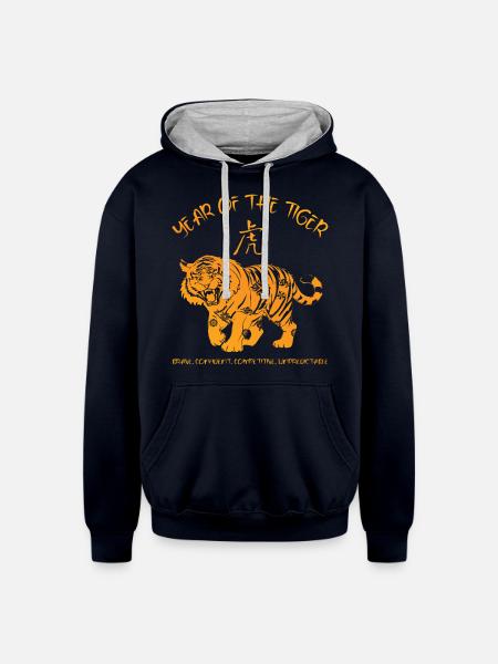 Chinese New Year Of Tiger Chinese Zodiac - Unisex Contrast Hoodie - navy/heather gray