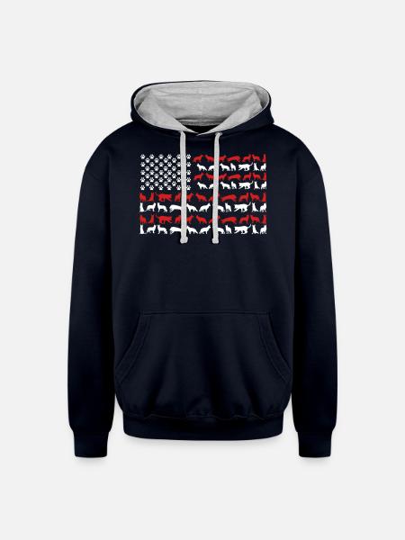 German Shepherd US FLAG - Unisex Contrast Hoodie - navy/heather gray