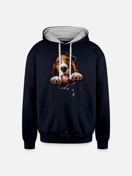 Basset Hound - Unisex Contrast Hoodie - navy/heather gray