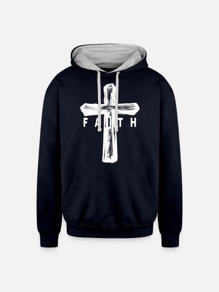 Christian Cross Religious - Unisex Contrast Hoodie - navy/heather gray