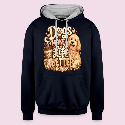 Dogs Make Life Better | Faux Embroidery Style - Unisex Contrast Hoodie