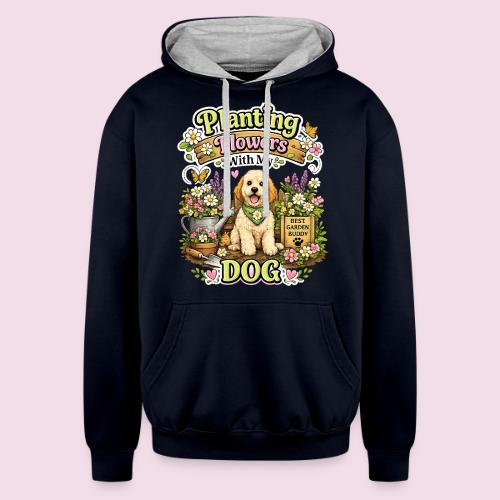 Planting Flowers With My Dog - Unisex Contrast Hoodie