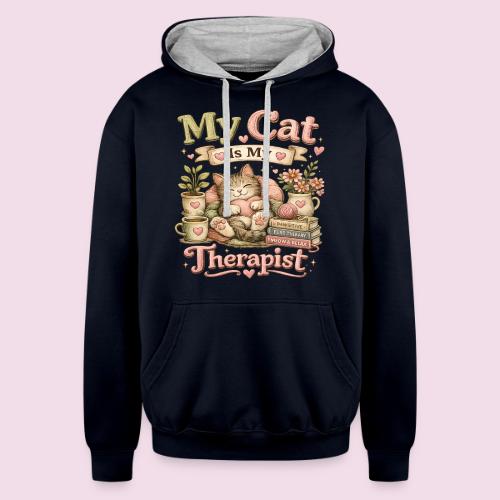 Flux Faux Embroidery My Cat Is My Therapist Design - Unisex Contrast Hoodie
