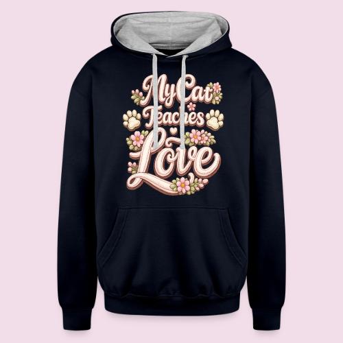 My Cat Teaches Love Faux Embroidery Style - Unisex Contrast Hoodie