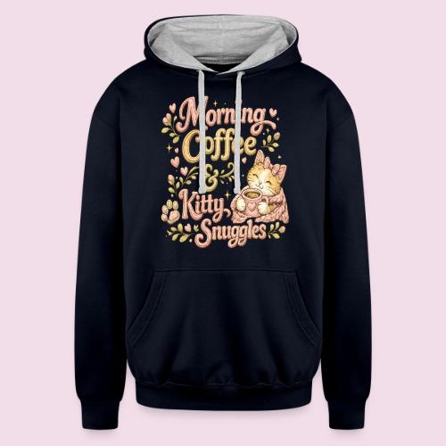 Morning Coffee & Kitty Snuggles Faux Stitched - Unisex Contrast Hoodie
