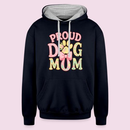 Proud Dog Mom Floral Paw Bow - Unisex Contrast Hoodie