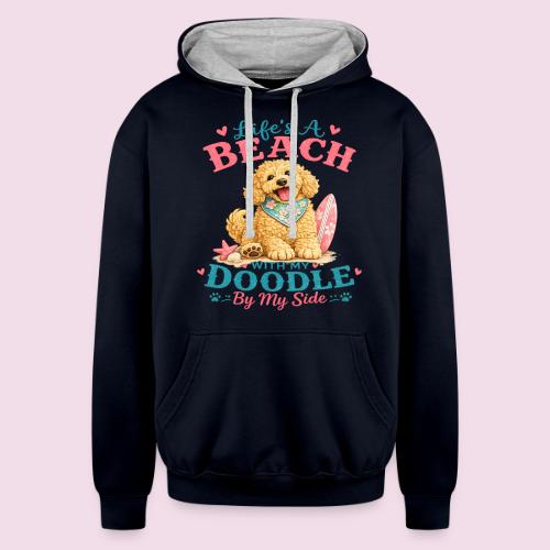 Life's A Beach With My Doodle By My Side - Unisex Contrast Hoodie