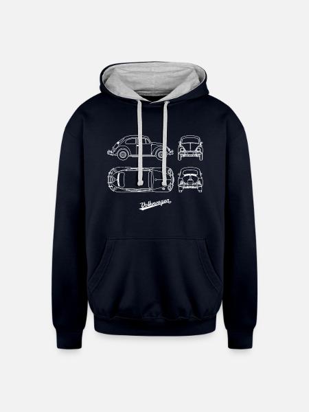 Volkswagen VW Blueprint Beetle White With VW Logo - Unisex Contrast Hoodie - navy/heather gray