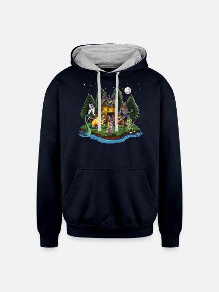Cryptozoology Cryptids - Unisex Contrast Hoodie - navy/heather gray