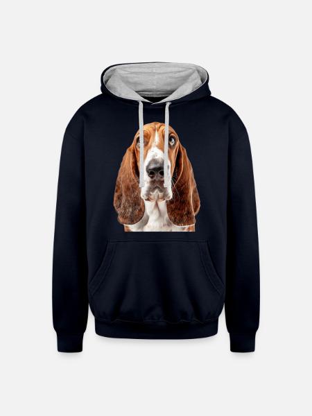 Basset Hound - Unisex Contrast Hoodie - navy/heather gray