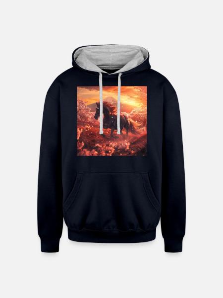 Horse - Unisex Contrast Hoodie - navy/heather gray