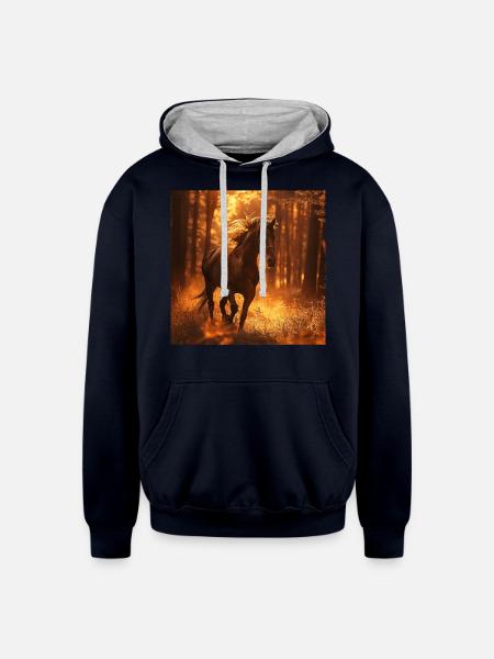 Horse - Unisex Contrast Hoodie - navy/heather gray