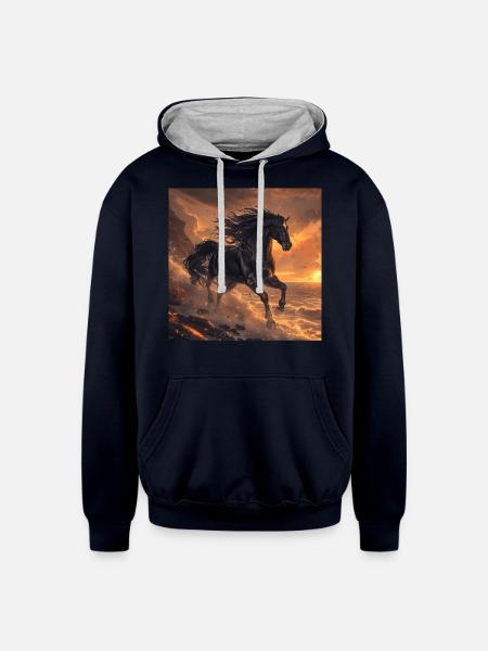 Horse - Unisex Contrast Hoodie - navy/heather gray