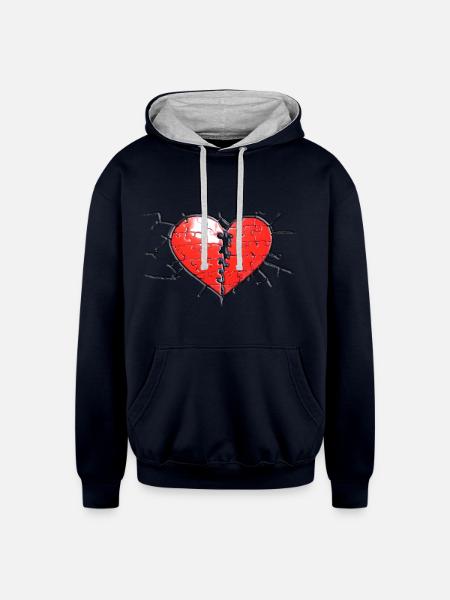 "Missing Pieces" - Unisex Contrast Hoodie - navy/heather gray